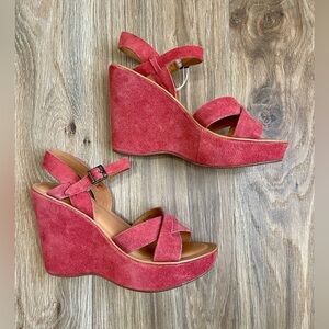 Kork Ease Salmon Suede Leather Wedge Platform Sandals Women’s Size 10 NWOT